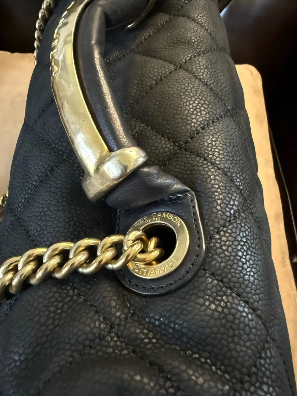 CHANEL Cruise Iridescent Black Caviar Leather Classic Flap Top Handle Kelly Bag